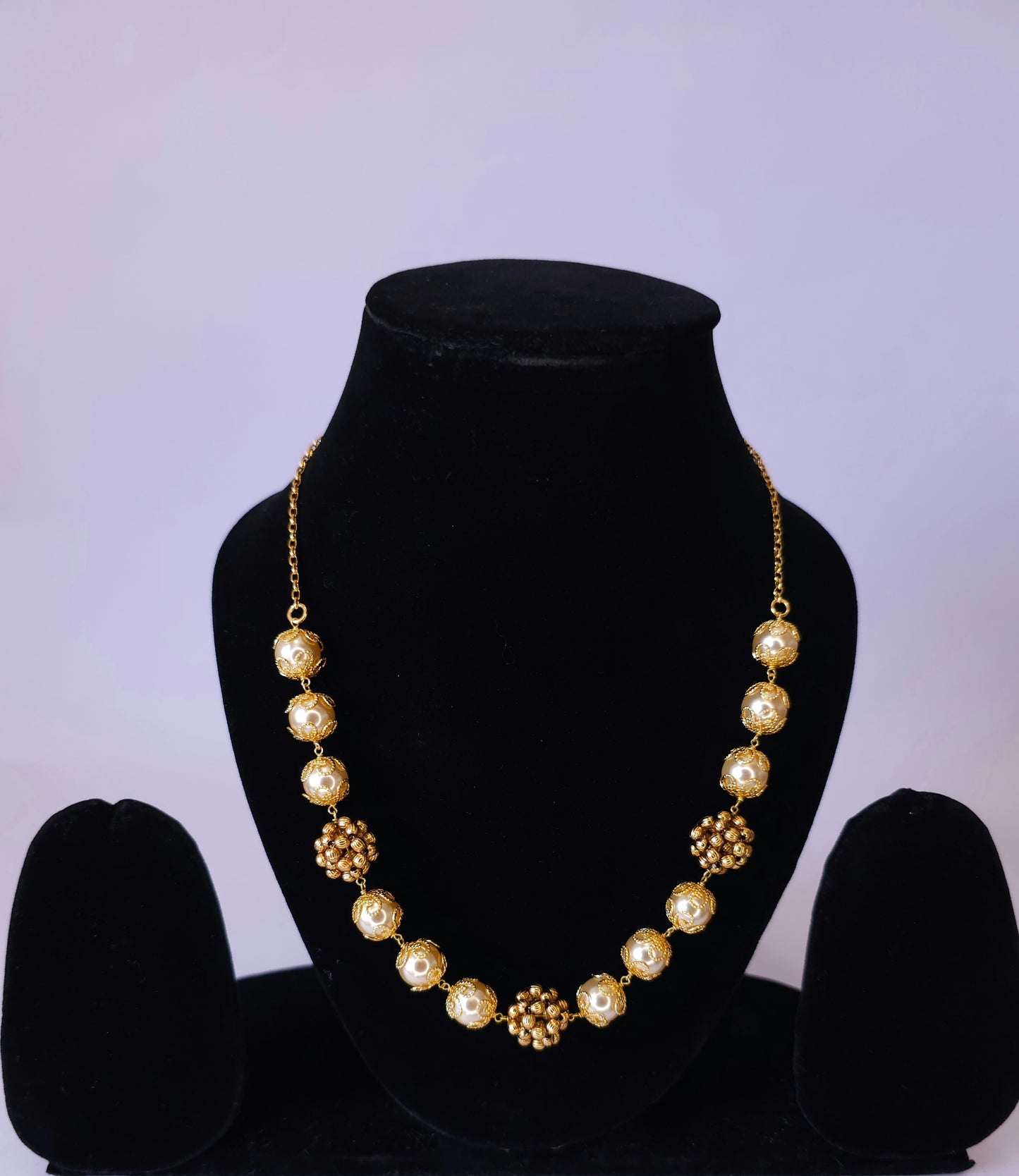 Golden Pearl Cluster Necklace