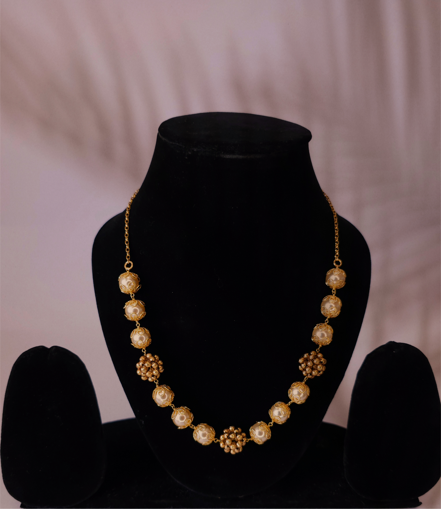 Golden Pearl Cluster Necklace