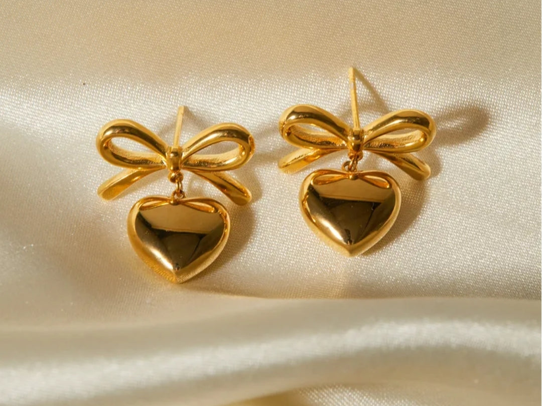 Golden Bow Heart Studs