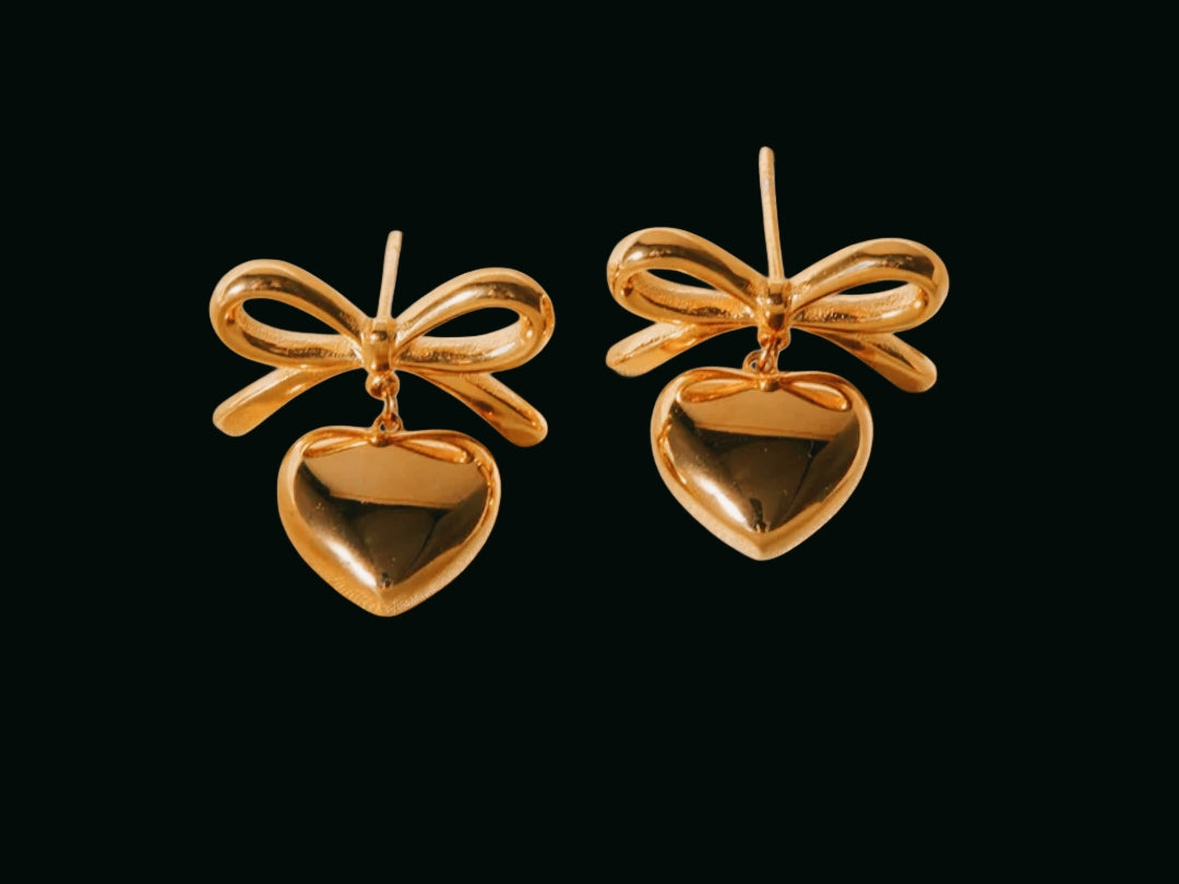 Golden Bow Heart Studs
