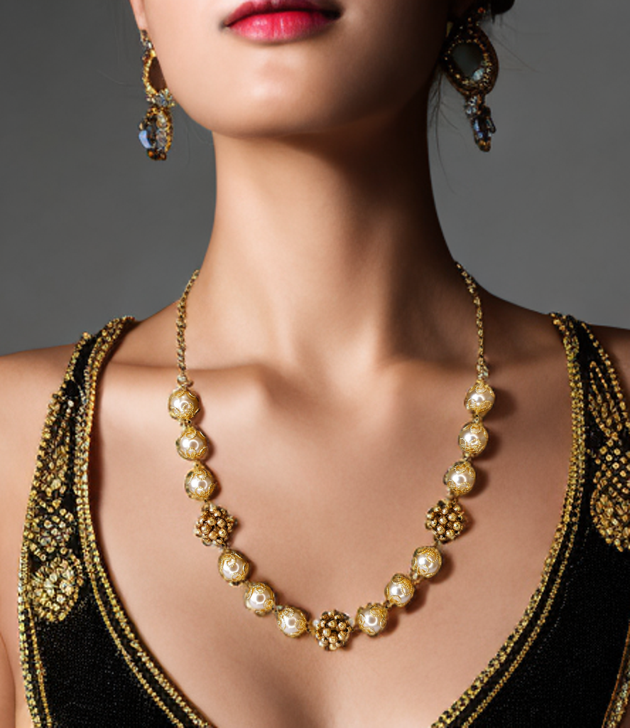 Golden Pearl Cluster Necklace